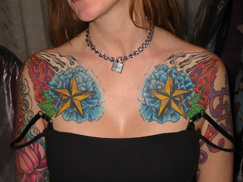 Full chest tattoos with stars for woman