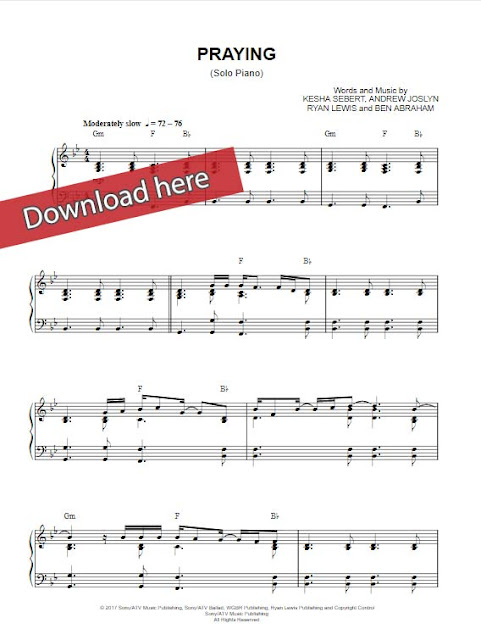 kesha, praying, sheet music, piano notes, chords, download, klavier noten, keyboard, voice, vocals, tutorial, guide, how to play, learn