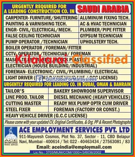 Construction Company jobs for Bahrain, KSA, Dubai & Oman