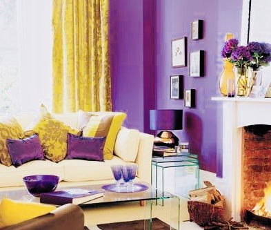 Little House Lovely Ultra Violet and Yellow Living Room. #LittleHouseLovely