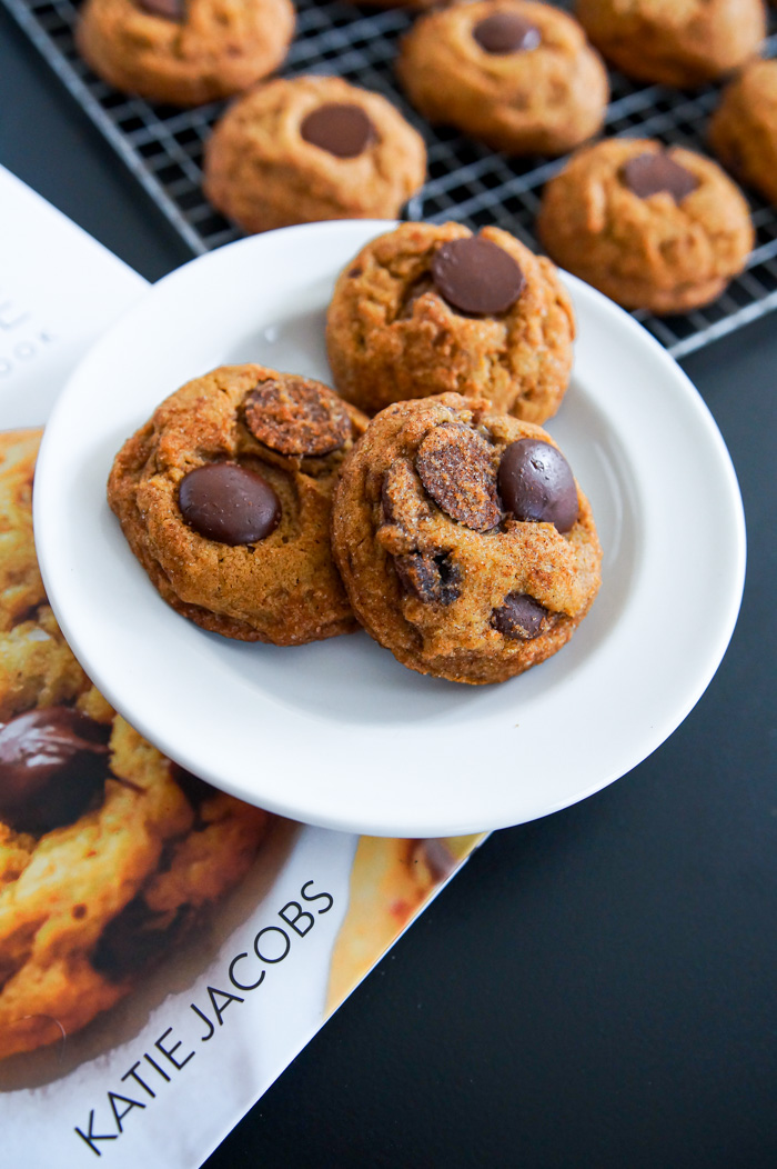 Brown Butter Maple Pumpkin Chocolate Chip Cookies on plate