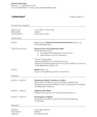 Lebenslauf Muster Vorlagen in Deutsch