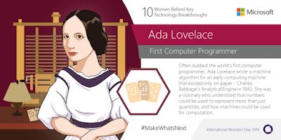 Source: Microsoft blog. Ada Lovelace was the world's firt computer programmer.