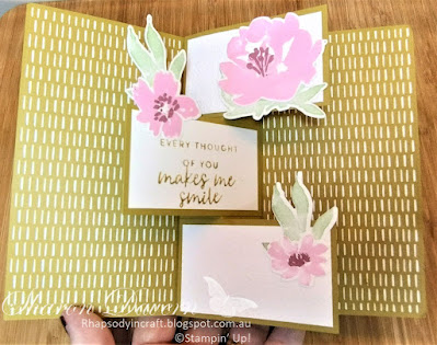 #rhapsodyincraft,#colourcreationsbloghop,#loveitchopit,Rhapsody in craft, Wild Wheat, In Colors, Fancy Fold, Fun Fold, Thinking of You Card, Textured Floral, Textured Floral Dies, Textured Floral Bundle, Fresh As A Daisy DSP, InColor DSP, Timeworn Type 3D Embossing Folder, Triple Panel Pop Up Card, Bubble Bath, Moody Mauve, Lemon Lolly, Stampin' Up! #stampinupaustralia, #artwithheart