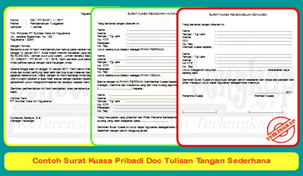 11+ Contoh Surat Kuasa Pribadi Doc Tulisan Tangan Sederhana