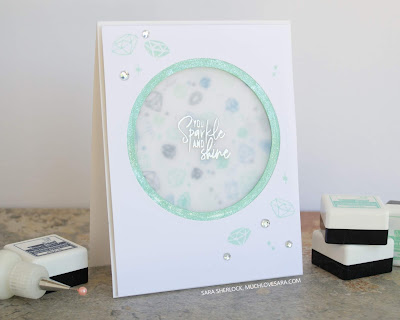 The fun Gem Turnabout from Concord & 9th creates a pretty background for this Sparkle & Shine card.  Created using Lawn Fawn Inks, and a bit of shimmer.  