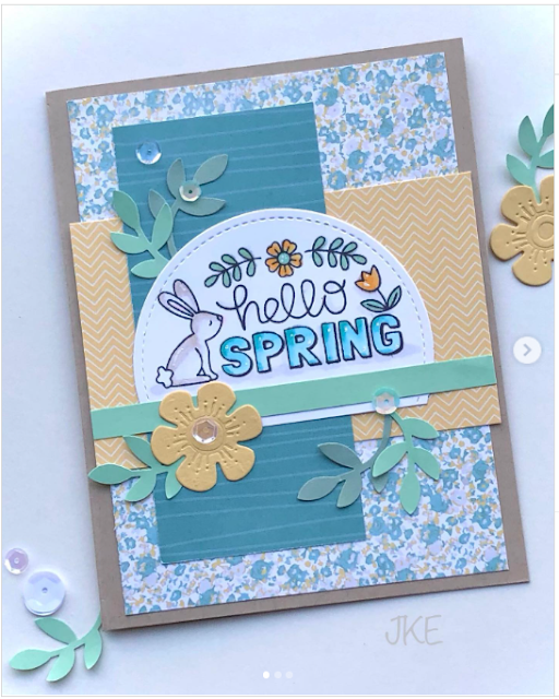 Hello Spring by Jennifer K. features Hello Spring by Newton's Nook Designs; #inkypaws, #newtonsnook, #springcard, #cardchallenge, #cardmaking