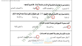 نماذج اختبارية لدرس التنفس للصف العاشر