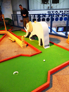 An elephant obstacle on the Brean Sands indoor Crazy Golf course