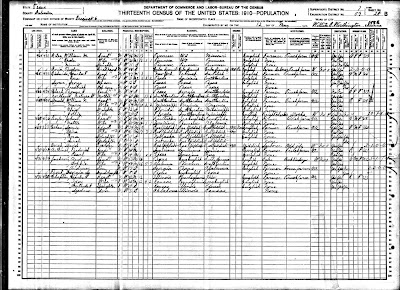 1910 Census record for Louis Cohen Family, Galveston Co, TX