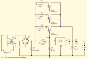 Circuit For Building A Voltage Regulator Using IC LM 7812, 12V-15A Voltage Regulator Circuit