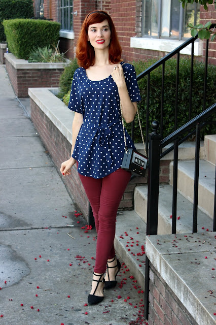 RETRO POLKA DOTS ROUND NECK BLOUSE WITH BELT Blooming Jelly