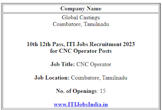 10th Pass, 12th Pass, ITI Jobs Recruitment 2023 for CNC Operator Posts in Global Castings Company