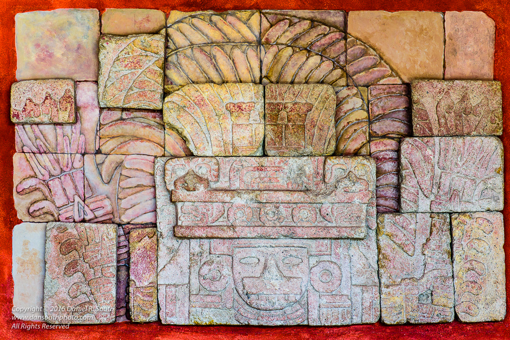 a photo of an ancient stone mural from the museum at teotihuacan mexico