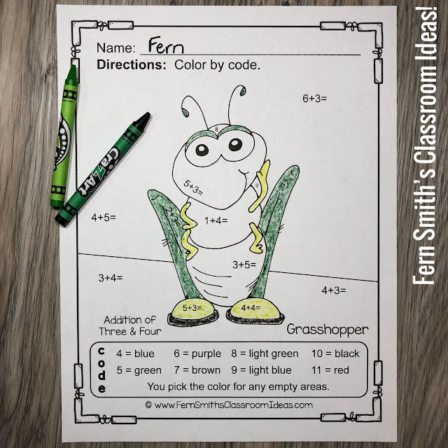 Looking For Some New Spring Addition and Subtraction Color By Numbers for Your Class? Color By Numbers Spring Bug Fun Addition and Subtraction Bundle. TEN Color By Numbers Addition and Subtraction Spring Bug Fun with Numbers - Color By Numbers Printables for some Spring Math Fun in your kindergarten or first grade classroom! #FernSmithsClassroomIdeas