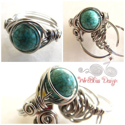 Twice Around the World (TAW) Wire Wrap Ring (Turquoise)