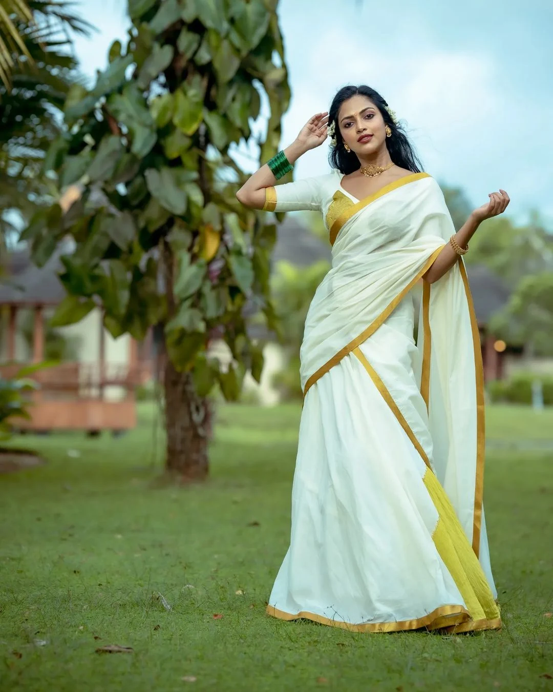 Actress Amala Paul Looks in White Half Saree Photoshoot