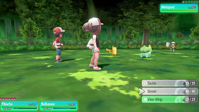 Pokémon Let's Go Pikachu Bulbasaur two vs. one battle