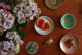 Scones, hydrangeas and pretty plates