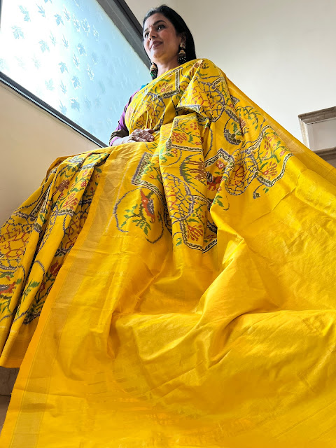 Gold sunshine yellow silk ikat Pochampally saree