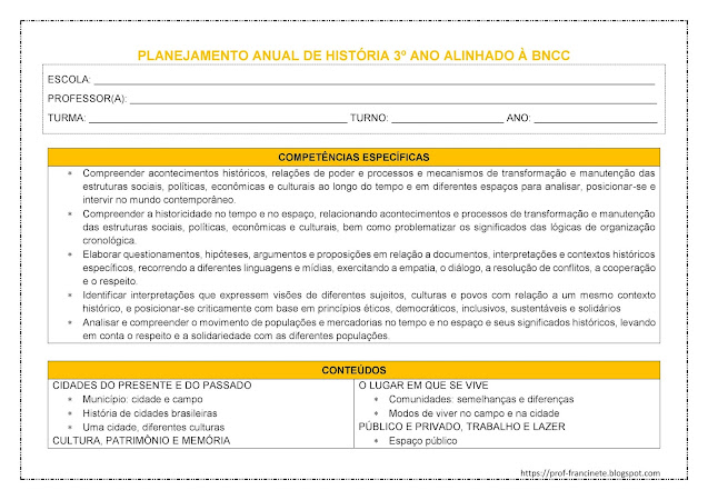 PLANEJAMENTO ANUAL DE HISTÓRIA – 3º ANO ALINHADO À BNCC