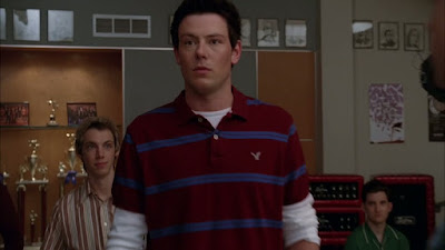 Finn Hudson with a confused and blank stare on his face