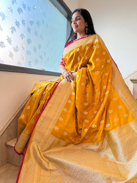 Turmeric yellow mushroo silk saree