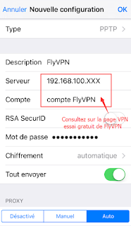 VPN iPod Touch adresse IP du serveur compte mot de passe