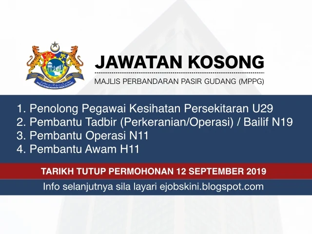 Jawatan Kosong Majlis Perbandaran Pasir Gudang (MPPG) September 2019