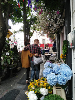 couple looking at flowers