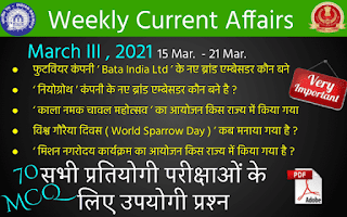 Weekly Current Affairs ( March III , 2021 )