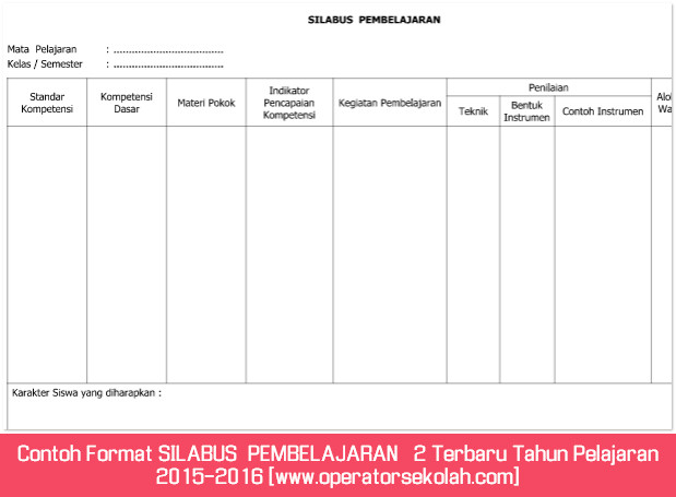 Contoh Format SILABUS  PEMBELAJARAN   2 Terbaru Tahun Pelajaran 2015-2016 [www.operatorsekolah.com]