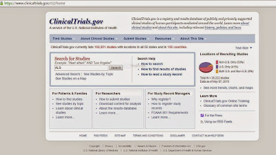 ClinicalTrials.gov search engine with ALS typed-in