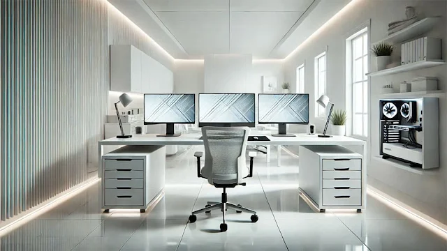 現代風電腦房白色的純淨與延展性