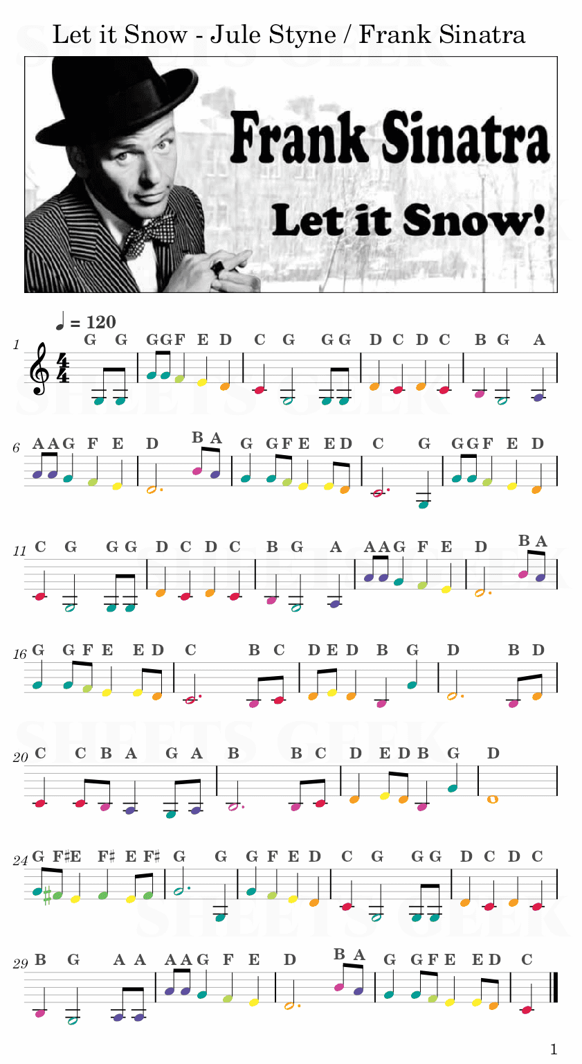 Let it Snow - Jule Styne / Frank Sinatra Easy Sheet Music Free for piano, keyboard, flute, violin, sax, cello page 1