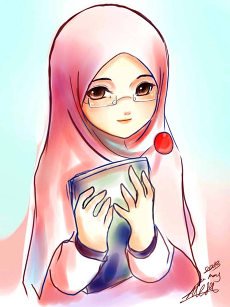 Kumpulan Animasi Muslimah Mengaji Design Kartun