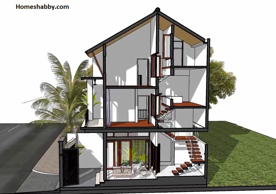 Desain dan Denah Rumah  Mewah  Ukuran 5 x 10 Split Level 