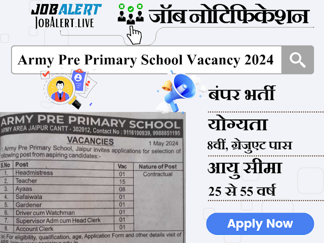 Army Pre Primary School Vacancy 2024