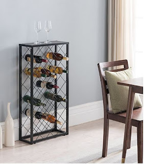 eHomeProducts 40 Bottle Holder Black Metal Wine Rack with Grey Table Top