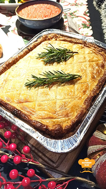 Lamb Shepherd's Pie, filled with minced lamb, green peas, and garlic prunes encased in perfect puff pastry