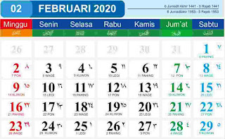 Kalender Bulan FEBRUARI 2020