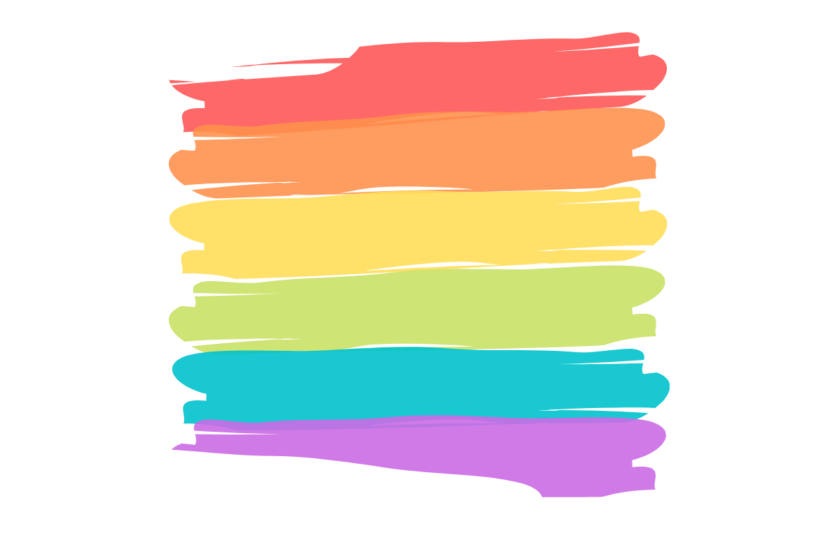 Regenboogvlag getekend met verfstrepen op een witte achtergrond.