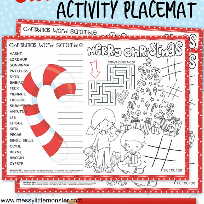Christmas activity placemats for kids