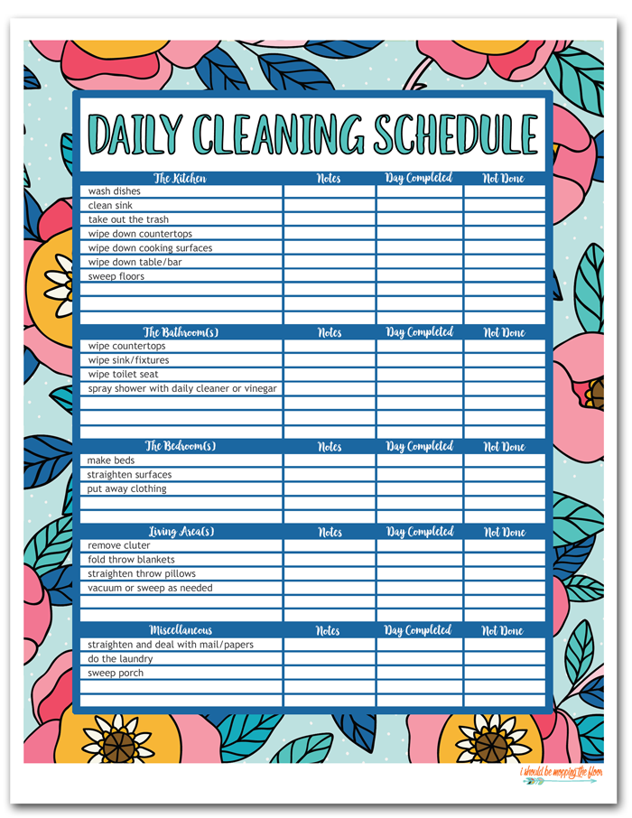 Colorful Daily Cleaning Schedule