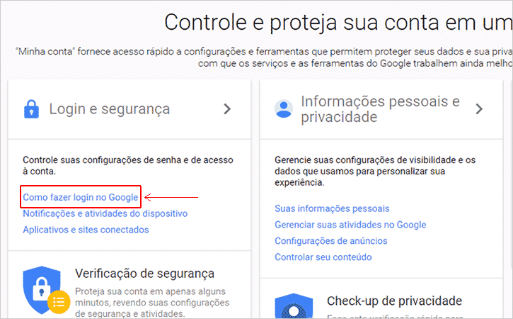 Como fazer login - redefinir senha conta Gmail