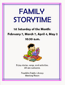 family story time, 1st Saturday of the month