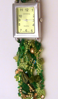 detail, freeform peyote watchband by Bette Greenfield