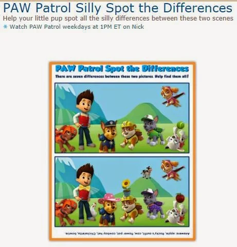 Paw Patrol: Free Printable Spot the Differences.