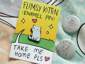 Cat Pin Badge, Cat Enamel Pin, Kitty Pin Badge, Flimsy Kitten, 