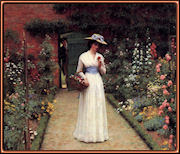 Dama en un jardín, por Edmund Blair Leighton.